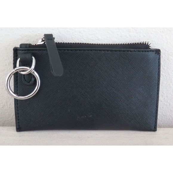 GUESS Black Saffiano Leather Coin Pouch Card Holder Keychain - Picture 2 of 6